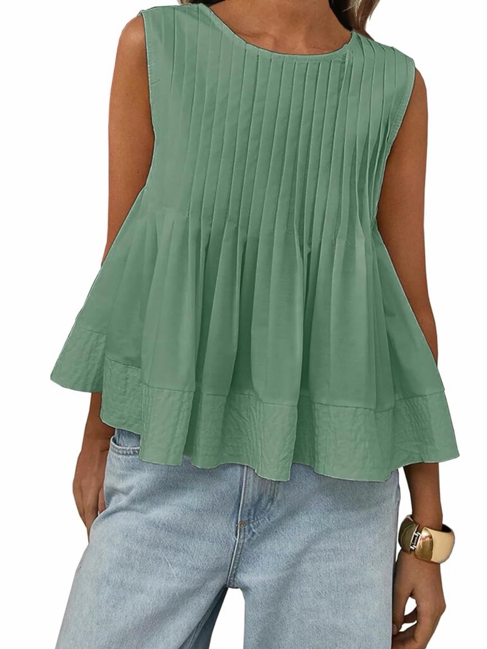 NWT Megfie Pleated Peplum Sleeveless Blouse Tank Tops Babydoll Y2K, Small